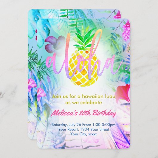Invitation fête d'anniversaire tropicale colorée (Devant / Derrière)