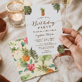 Invitation Fête d'anniversaire tropicale - Feuilles d'ananas
