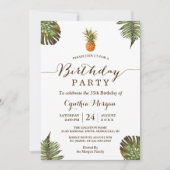 Invitation Fête d'anniversaire tropicale - Feuilles d'ananas (Devant)
