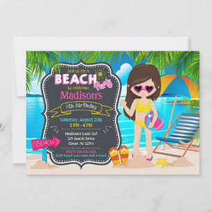 Invitation Fête d'anniversaire tropicale fille plage d'été