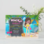 Invitation Fête d'anniversaire tropicale fille plage d'été (Debout devant)
