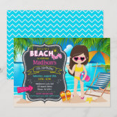 Invitation Fête d'anniversaire tropicale fille plage d'été (Devant / Derrière)