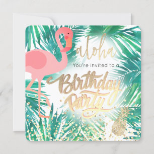 Invitation fête d'anniversaire tropicale flamingo