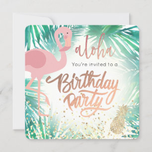 Invitation fête d'anniversaire tropicale flamingo