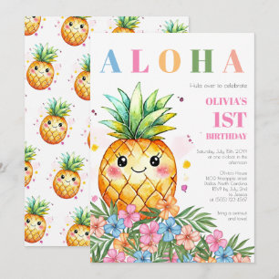 Invitation Fête d'anniversaire tropicale florale Aloha Hawaïe