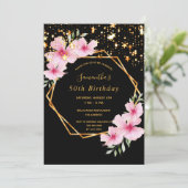 Invitation Fête d'anniversaire tropicale géométrique noir éto (Debout devant)