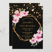 Invitation Fête d'anniversaire tropicale géométrique noir éto (Devant / Derrière)