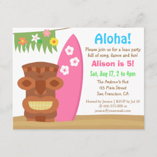 Invitation Fête d'anniversaire tropicale Hawaï Tiki Luau plag