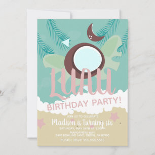 Invitation Fête d'anniversaire tropicale Luau à la noix de co