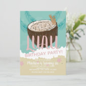 Invitation Fête d'anniversaire tropicale Luau aux noix de coc (Debout devant)