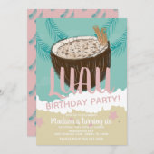 Invitation Fête d'anniversaire tropicale Luau aux noix de coc (Devant / Derrière)