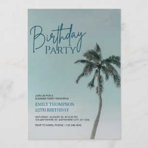 Invitation Fête d'anniversaire tropicale sous les palmiers