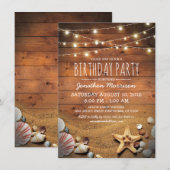 Invitation Fête d'anniversaire tropicale sur la plage rustiqu (Devant / Derrière)