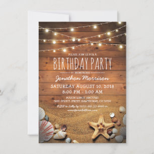 Invitation Fête d'anniversaire tropicale sur la plage rustiqu