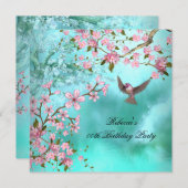 Invitation Fête d'anniversaire turquoise Bird Rose asiatique (Devant / Derrière)