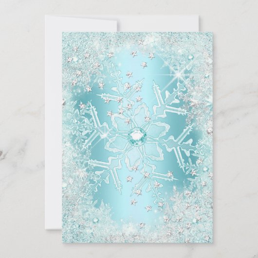 Invitation Fête d'anniversaire Turquoise bleu Argent Winter W (Dos)