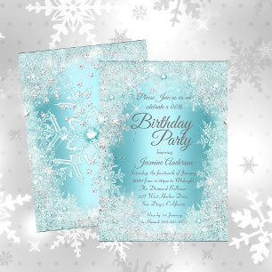 Invitation Fête d'anniversaire Turquoise bleu Argent Winter W