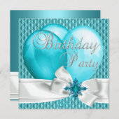 Invitation Fête d'anniversaire Turquoise Bleu Bleu Blancs Bal (Devant / Derrière)