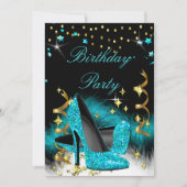 Invitation Fête d'anniversaire Turquoise Bleu Haut talons Éti (Devant)