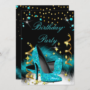 Invitation Fête d'anniversaire Turquoise Bleu Haut talons Éti
