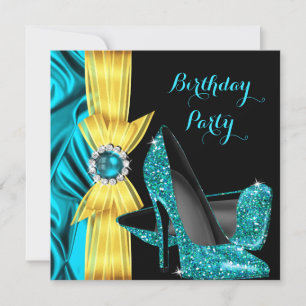 Invitation Fête d'anniversaire Turquoise Bleu Haut talons Jau