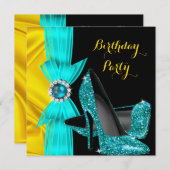 Invitation Fête d'anniversaire Turquoise Bleu Haut talons Jau (Devant / Derrière)