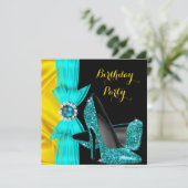 Invitation Fête d'anniversaire Turquoise Bleu Haut talons Jau (Debout devant)