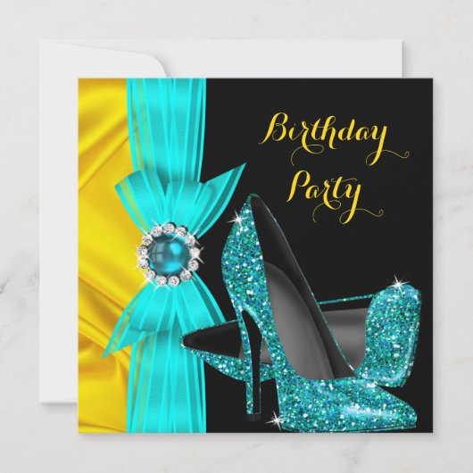 Invitation Fête d'anniversaire Turquoise Bleu Haut talons Jau (Devant)