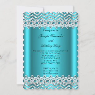 Invitation Fête d'anniversaire Turquoise Bleu Perle Chevron A