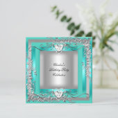 Invitation Fête d'anniversaire Turquoise bleu turquoise argen (Debout devant)