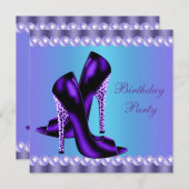 Invitation Fête d'anniversaire turquoise bleue et violette (Devant / Derrière)