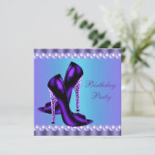 Invitation Fête d'anniversaire turquoise bleue et violette (Debout devant)