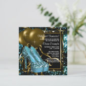 Invitation Fête d'anniversaire turquoise Blue and Gold Leopar (Debout devant)