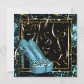 Invitation Fête d'anniversaire turquoise Blue and Gold Leopar (Dos)