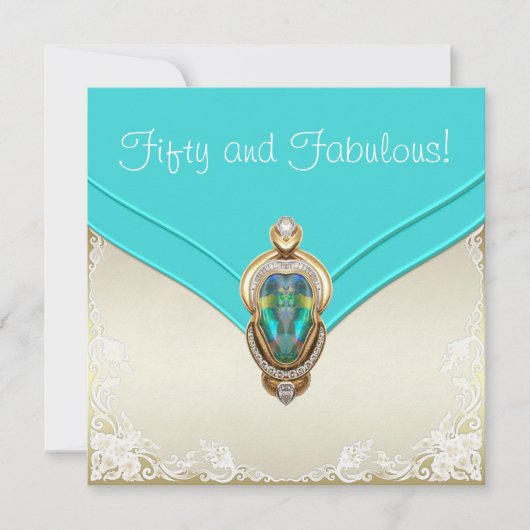 Invitation Fête d'anniversaire turquoise Blue et Gold (Devant)
