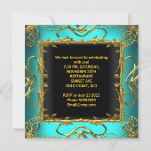 Invitation Fête d'anniversaire Turquoise Blue Gold Black Chau (Dos)