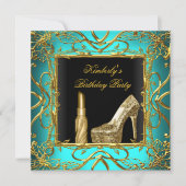 Invitation Fête d'anniversaire Turquoise Blue Gold Black Chau (Devant)