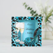 Invitation Fête d'anniversaire Turquoise Blue Leopard Black C (Debout devant)