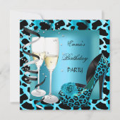 Invitation Fête d'anniversaire Turquoise Blue Leopard Black C (Devant)