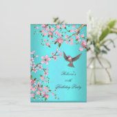 Invitation Fête d'anniversaire turquoise Blue Rose Cherry Blo (Debout devant)