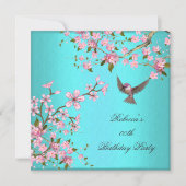 Invitation Fête d'anniversaire turquoise Blue Rose Cherry Blo (Devant)