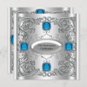 Invitation Fête d'anniversaire turquoise Blue Silver (Devant / Derrière)