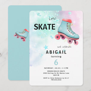 Invitation Fête d'anniversaire turquoise de roller skating de