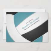 Invitation Fête d'anniversaire turquoise de volley-ball noir (Devant)