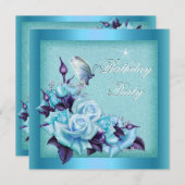 Invitation Fête d'anniversaire turquoise du papillon pourpre  (Devant / Derrière)