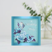 Invitation Fête d'anniversaire turquoise du papillon pourpre  (Debout devant)