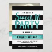 Invitation fête d'anniversaire Turquoise en sweet sixteen noi (Devant / Derrière)