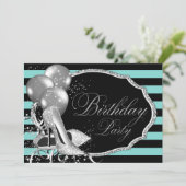 Invitation Fête d'anniversaire Turquoise noir inspiré (Debout devant)