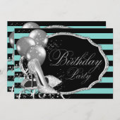 Invitation Fête d'anniversaire Turquoise noir inspiré (Devant / Derrière)