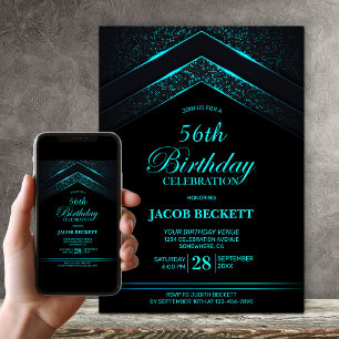 Invitation Fête d'anniversaire Turquoise noire moderne